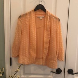 Peach polka-dot sheer open front blouse